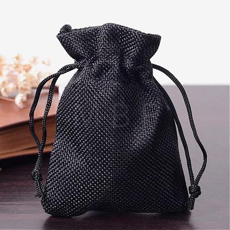 Polyester Imitation Burlap Packing Pouches Drawstring Bags ABAG-R005-9x12-09-1