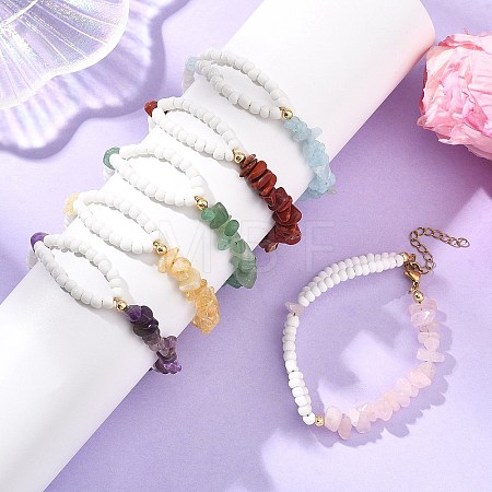Natural Gemstone Chip Beads & Glass Seed Beads Beaded Bracelets for Women BJEW-JB14137-1