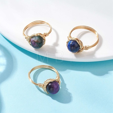 Natural Tiger Eye Finger Rings RJEW-JR00986-1