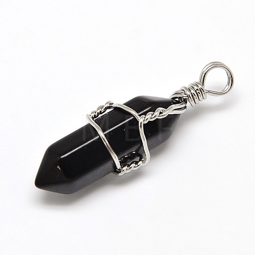 Faceted Bullet Natural Black Agate Double Terminated Pointed Pendants G-J260-B02-1