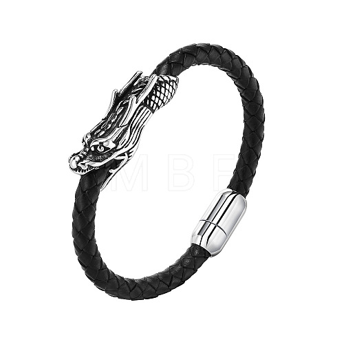 PU Leather Braided Bead Bracelet with Stainless Steel Dragon Head PW-WG46959-01-1