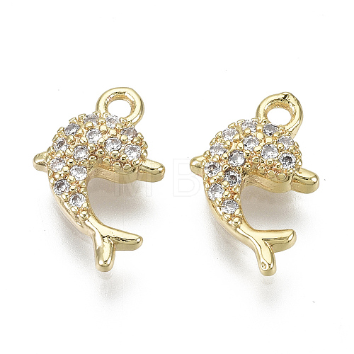 Brass Micro Pave Clear Cubic Zirconia Charms KK-S348-545-NF-1
