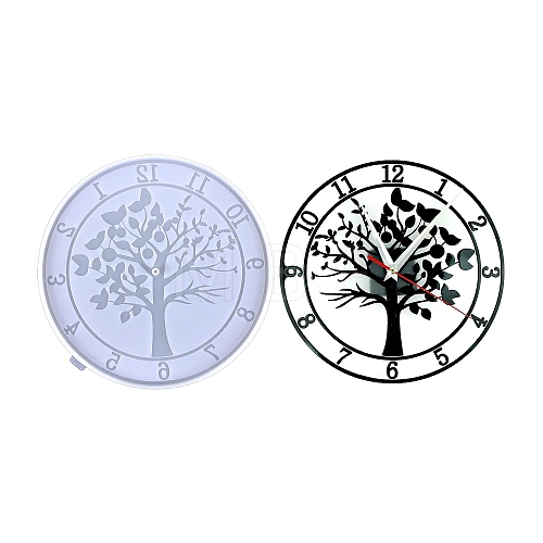 Flat Round with Tree Pattern DIY Food Grade Silicone Clock Display Molds SIMO-PW0015-46A-1