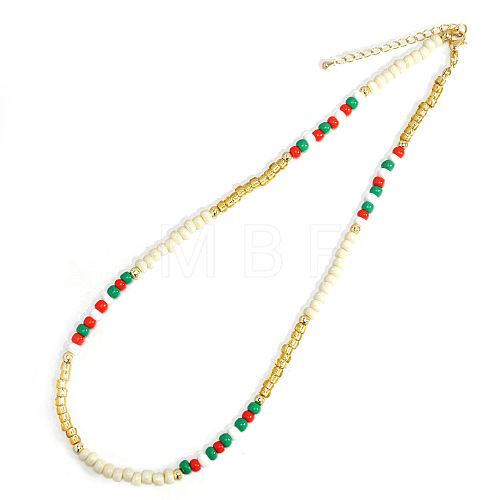 Glass Seed Beads & Brass & Imitation Pearl Christmas Beaded Necklaces Unique Design Accessory TR4259-1-1