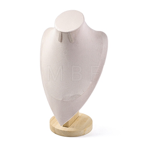 Bust Shaped Microfiber & Wood Jewelry Necklace & Earrings Display Stands NDIS-H042-01C-03-1