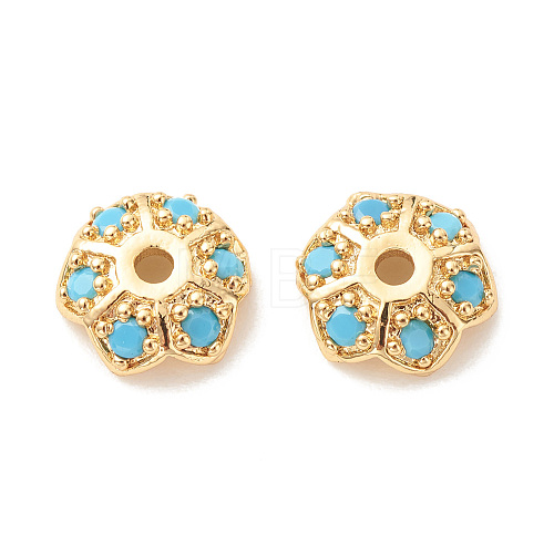 Brass Micro Pave Synthetic Turquoise Bead Caps KK-G420-32G-02-1
