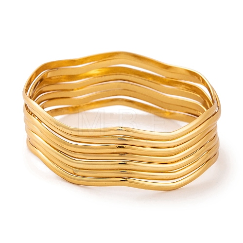 7Pcs Vacuum Plating 304 Stainless Steel Wave Bangles Set for Women BJEW-A011-10C-G-1