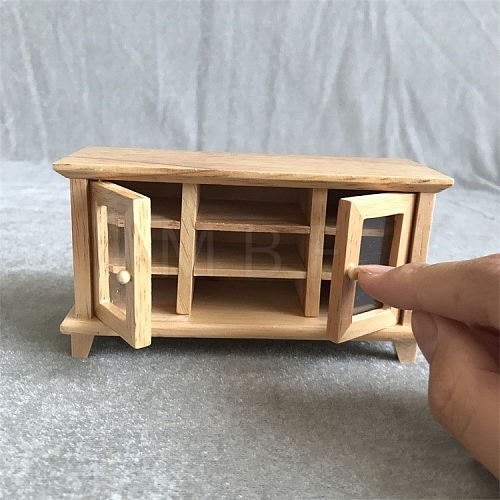 1:12 Dollhouse DIY Miniature Furniture Wood Color/White Double Door TV Cabinet Storage PW-WG88539-02-1