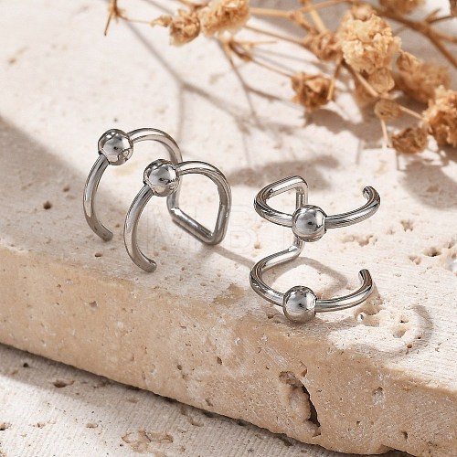 304 Stainless Steel 2 Line Round Clip on Nose Rings AJEW-A062-02P-1