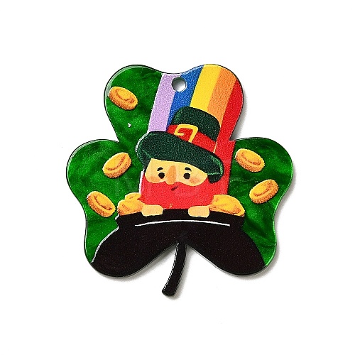 Saint Patrick's Day Clover Opaque Acrylic Pendants OACR-V002-02A-1