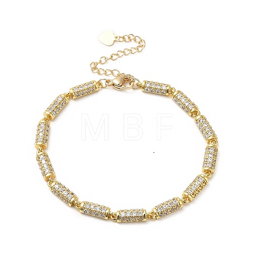 Clear Cubic Zirconia Column Link Chain Bracelet BJEW-E073-01G-1