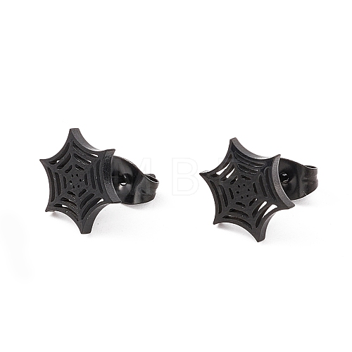 304 Stainless Steel Spider Web Stud Earrings EJEW-G294-01EB-1