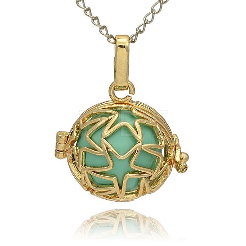 Golden Tone Brass Hollow Round Cage Pendants KK-J231-08G-1