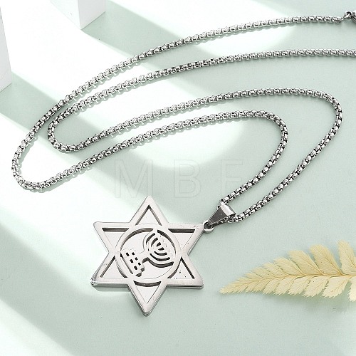 Hanukkah 304 Stainless Steel Star of David Pendant Necklaces NJEW-Z058-02P-1