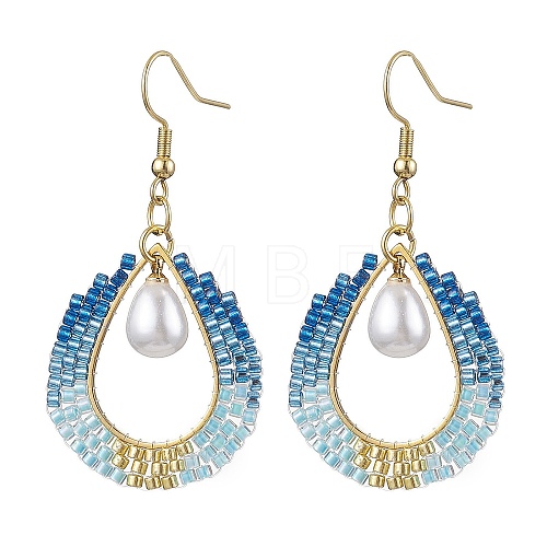 Teardrop ABS Plastic Imitation Pearl & Glass Seed Beads Dangle Earrings EJEW-MZ00164-1