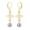 Alloy Enamel Clover with Glass Pearl Long Dangle Leverback Earrings EJEW-JE05053-01-1