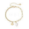 Brass Flat Round with Word Love & Natural Keshi Pearl Heart Charms Bracelets BJEW-JB13483-2