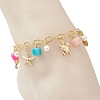 Ocean Theme Dyed Natural Agate & Glass Pearl & 304 Stainless Steel Starfish Turtle Charm Anklets for Women AJEW-AN00798-2