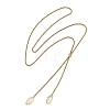 Adjustable Brass & Natural White Shell Geometric Tassel 304 Stainless Steel Box Chain Lariat Necklaces for Women NJEW-JN06259-4