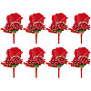 8Pcs Cloth Rose Flower Boutonniere Brooch with Rhinestone AJEW-CP0001-79B-1