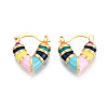 Heart Brass Enamel Hoop Earrings EJEW-N060-01G-1