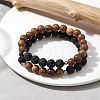 Natural Lava Rock & Wooden Round Beaded Stretch Bracelet BJEW-JB10075-01-2