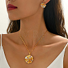 Vintage Brass Flower Stud Earrings & Pendant Necklaces Sets for Women EL3968-4