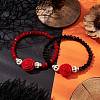 2Pcs 2 Colors Flower Resin & Faceted Glass Beaded Stretch Bracelets BJEW-JB10793-2