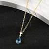 925 Sterling Silver Sapphire Rhinestone Teardrop Pendant Necklace for Women NJEW-V013-01G-2