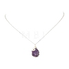 Raw Natural Amethyst Nuggets with Flower Wire Wrapped Pendant 304 Stainless Steel Cable Chain Necklaces NJEW-TA00269-2