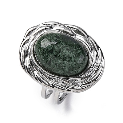 Oval Natural Moss Agate Finger Rings RJEW-M063-01P-08-1