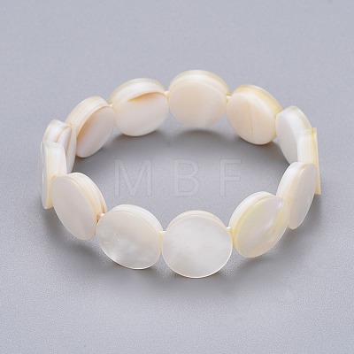 Natural White Shell Mother of Pearl Shell Stretch Bracelets BJEW-P261-B01-1