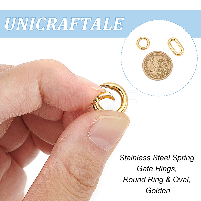 Unicraftale 4Pcs 2 Styles Ion Plating(IP) 304 Stainless Steel Spring Gate Rings STAS-UN0050-05-1