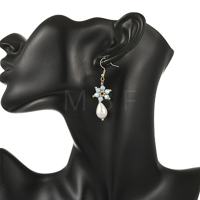 Anti-Tarnish Electroplate Bicone Glass Pearl Teardrop Beads Dangle Earrings EJEW-MZ00765-1