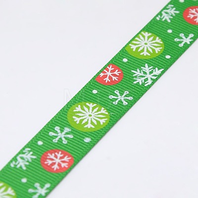 Christmas Snowflake Printed Grosgrain Ribbon for Christmas Gift Package SRIB-D010-25mm-01-1