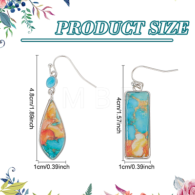 2 Pairs 2 style Teardrop & Rectangle Lampwork Dangle Earrings EJEW-FI0001-17-1