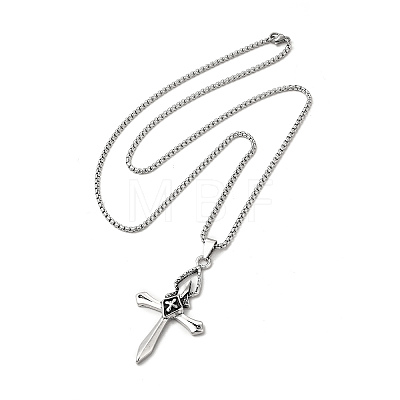 Alloy Cross Pandant Necklace with Box Chains NJEW-K245-004-1