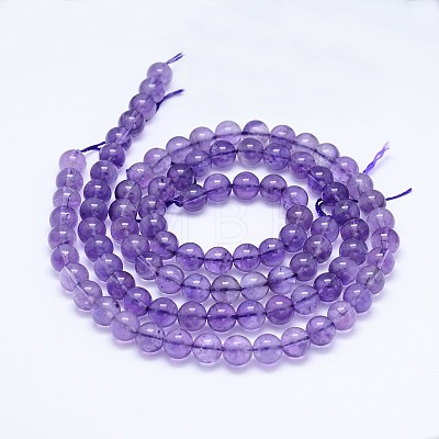 Natural Amethyst Round Bead Strands G-M212-8mm-03A-1