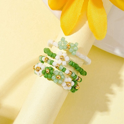 4Pcs 4 Style Glass Seed Beaded Stretch Finger Rings RJEW-JR00661-03-1