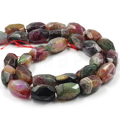 Dyed Natural Fire Crackle Agate Faceted Oval Bead Strands G-O038-35-1