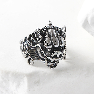 Punk Style 304 Stainless Steel Dragon Finger Rings for Men UN0454-1-1