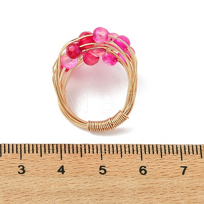 5Pcs Copper Wire Wrapped Dyed & Heated Natural Agate Round Bead Finger Rings RJEW-JR01034-1