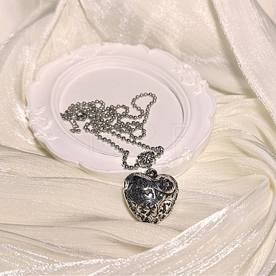 Vintage Plastic Carved Heart Pendant Ball Chain Necklaces for Women JL7014-1