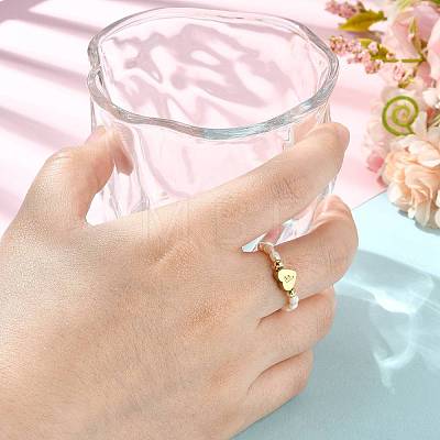 Natural Freshwater Pearl & 304 Stainless Steel Bead Finger Rings RJEW-FS00001-06-1
