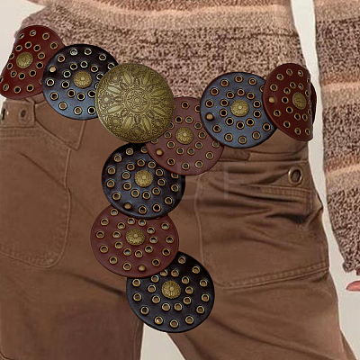 Vintage PU Leather Hollow Corset Belts with Disc Alloy Clasps AJEW-WH20070-089D-1
