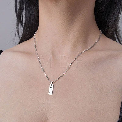 201 Stainless Steel Hollow Word Love Pendant Necklace NJEW-OY001-26-1