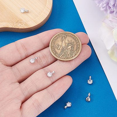 6Pcs 925 Sterling Silver Pave Clear Cubic Zirconia Flat Round Charms STER-PH0004-46P-1