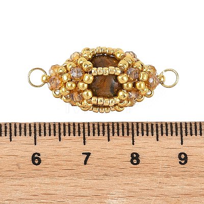 Natural Tiger Eye & Glass Seed Beads Connector Charms PALLOY-MZ01403-02-1