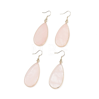 Natural Rose Quartz Teardrop Dangle Earrings EJEW-G331-01G-01-1