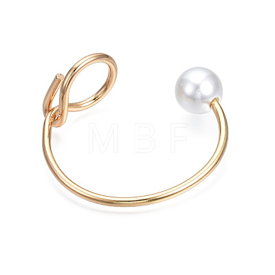 Alloy Wire Wrap Open Cuff Bangle with Plastic Pearl for Women BJEW-S118-122G-1